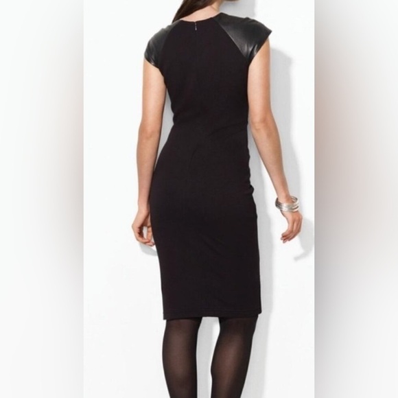 Lauren Ralph Lauren Petite 2P Black Leather-Trim Sheath Dress - Picture 8 of 8
